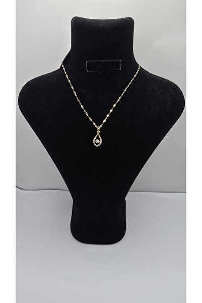 ahsenaksesuar2025 Stainless Steel Gold Color Big Drop Model Zircon Stone Neck...