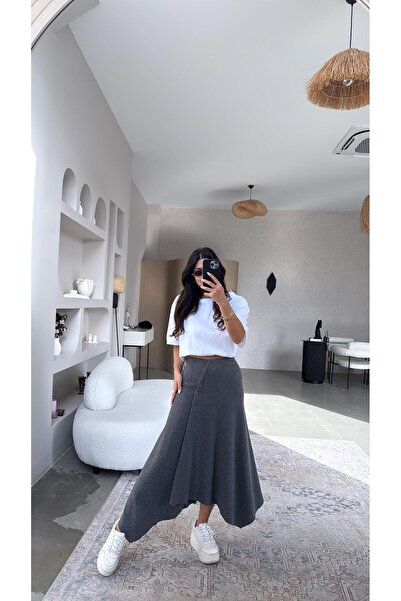 Buket Teke Anthracite Thessaloniki Zr Model Buttoned Skirt