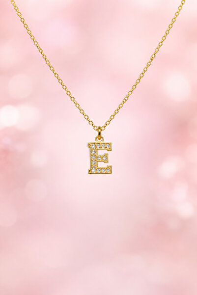 Beksy Accessory E Harf Taşlı Gold Kolye | Zarif Harfli Kadın Kolye | Minimal ...