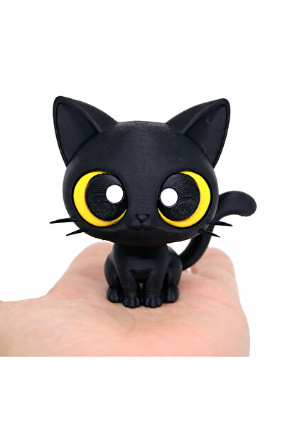 GENELOEM Büyük Gözlü Siyah Kedi Figürü – Dekoratif Masa & Raf Biblosu