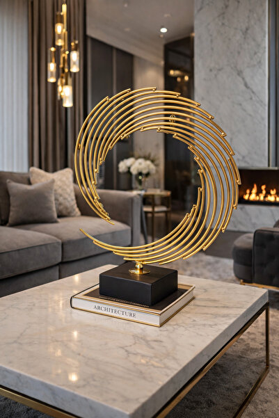 RİTZY Gold Spiral Dekoratif Obje – Modern Salon & Ofis Aksesuarı