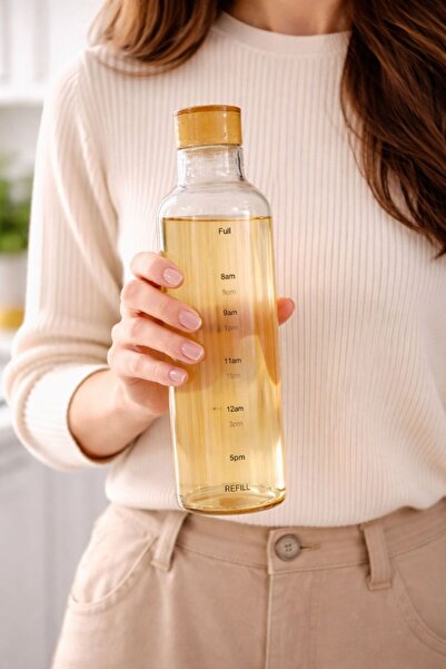 Elsa Home Borosilikat Cam Su Şişesi-Cam Su Matarası - 500 ml Turuncu