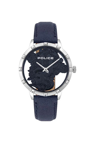 Police ساعة نسائية تناظرية بمينا أزرق وسوار جلدي أزرق