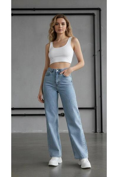 NWC Blugi de damă albastru deschis Snow Wash material elastic Super talie îna...