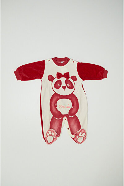 Baby Slon Kids Clup Kışlık kadife omuzdan ve alttan çıtçıtlı patikli panda de...