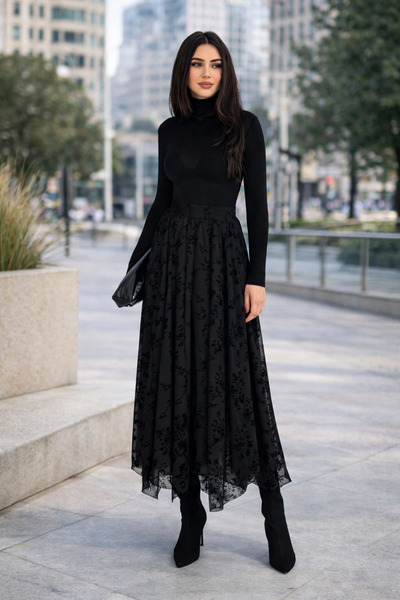 winmoda Stretch Fabric Lined Flock Printed Tulle Skirt – Elastic Waist, Suita...