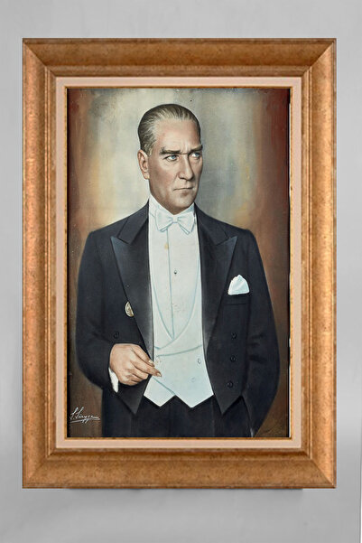 giyense ÖZEL SERİ GÜMÜŞ ÇERÇEVELİ PASPARTULU ATATÜRK TABLO vg260