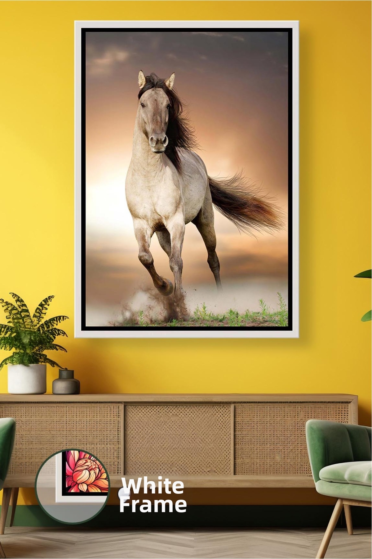 KOSS Dijital Decor de perete cu cal alergând alb, peisaj natural, pictură pe ...