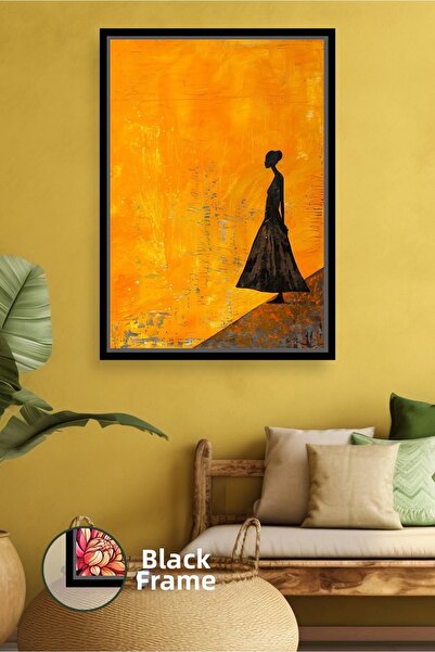 KOSS Dijital Siluetă neagră de femeie care plimbă în deșertul african, cu fun...