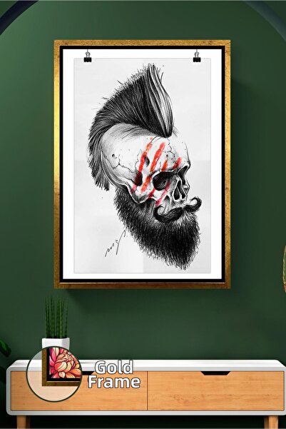 KOSS Dijital Pictură pe pânză înrămată cu desen de barbă cu craniu pentru fri...