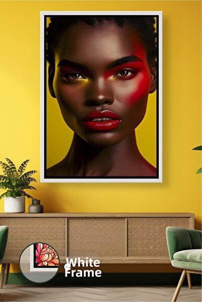 KOSS Dijital Portret de femeie cu fundal galben Accesoriu de perete de lux pe...