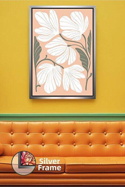 KOSS Dijital Pictură de perete cu flori albe pe fundal de piersici, în stil b...