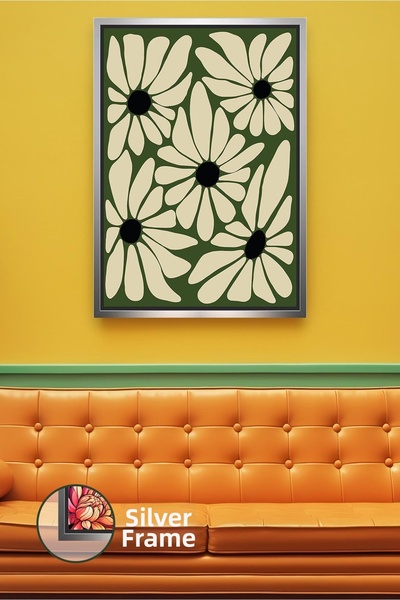 KOSS Dijital Modele de flori crem pe fundal verde, stil retro, motiv natural ...