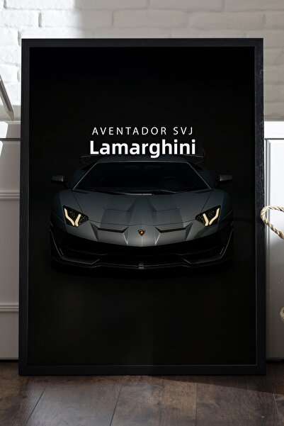 Duvarda Αφίσα Lamborghini Aventador SVJ με μαύρο ξύλινο πλαίσιο, διακοσμητικό...