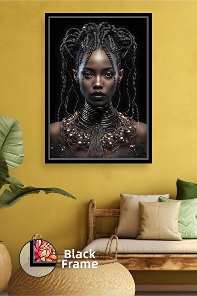 KOSS Dijital Portret de femeie cu păr împletit pe fundal negru, decor modern ...