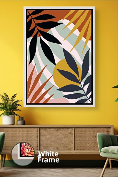 KOSS Dijital Pictură pe pânză în stil boho cu model de frunze în tonuri de mu...