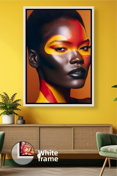 KOSS Dijital Portret de femeie cu detaliu al feței în roșu și galben, decor m...