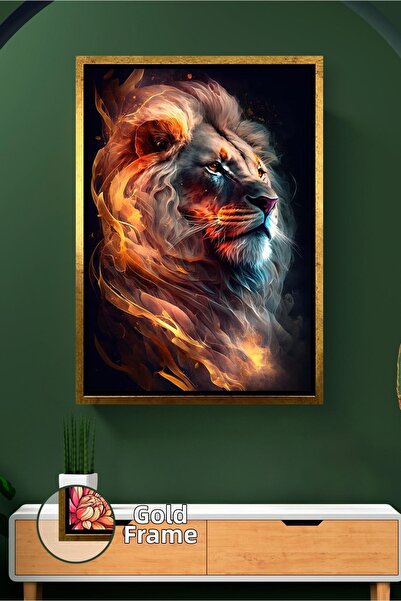 KOSS Dijital Figurină de leu cu detaliu de flacără, fundal întunecat, decor m...