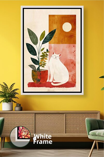 KOSS Dijital albastru cobalt Pictură pe pânză înrămată, cu pisică culori cald...