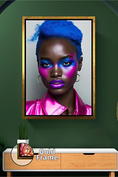 KOSS Dijital Portret de femeie africană cu păr albastru, machiaj roz viu, des...