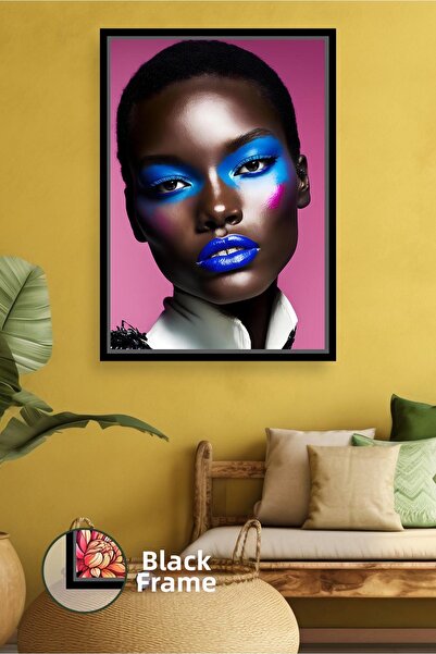 KOSS Dijital Ροζ φόντο Μπλε μακιγιάζ Γυναικείο πορτρέτο Διακόσμηση τοίχου για...