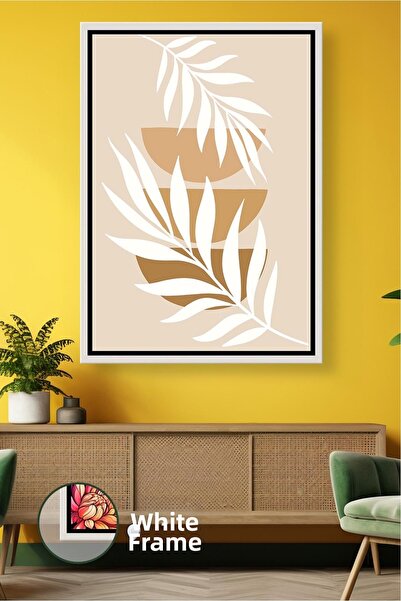 KOSS Dijital Artă de perete simplă în tonuri de pământ, cu frunze minimaliste...