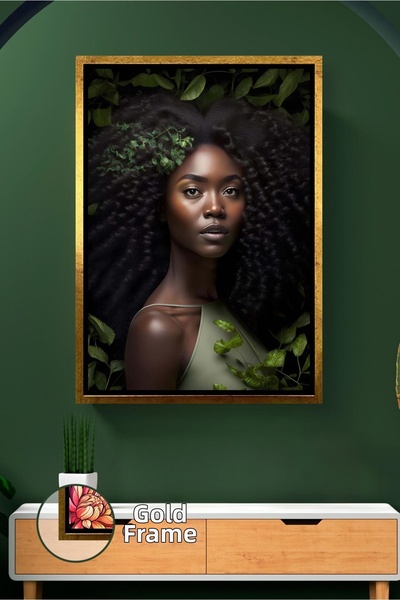 KOSS Dijital Portret de femeie cu frunze naturale, decor de perete calm pentr...