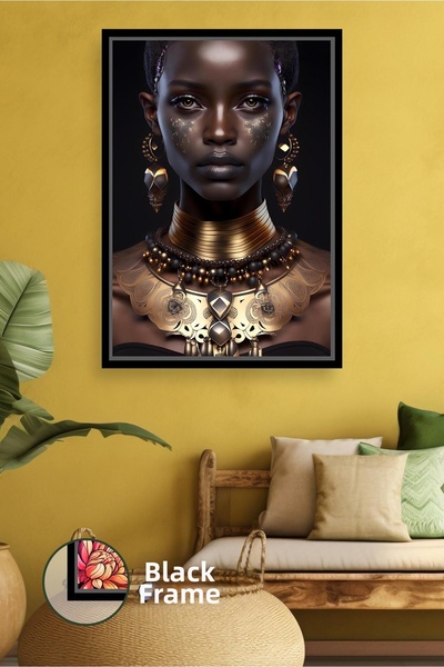KOSS Dijital Portret de femeie africană cu detalii de bijuterii din aur, fund...