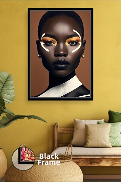 KOSS Dijital Portret minimalist de femeie africană în tonuri de maro și auriu...