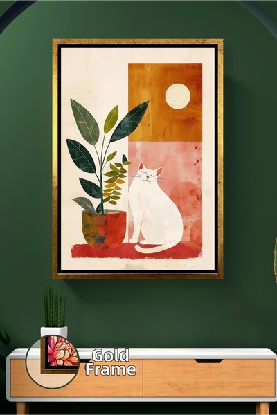 KOSS Dijital albastru cobalt Pictură pe pânză înrămată, cu pisică culori cald...