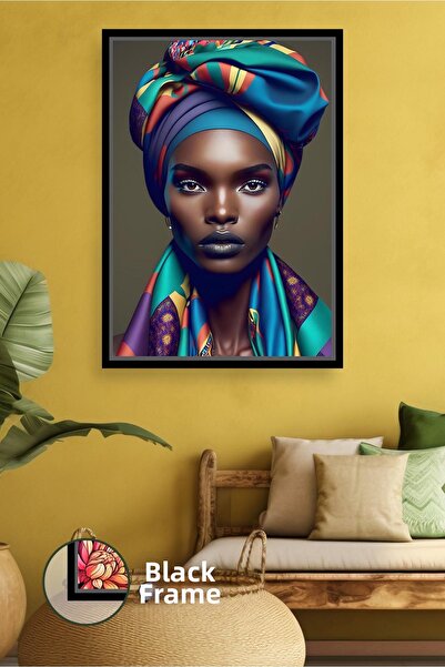 KOSS Dijital Portret de femeie africană în tonuri de turcoaz cu o șorță de ca...