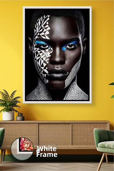 KOSS Dijital Pictură pe pânză înrămată cu fundal negru și detaliu albastru, c...