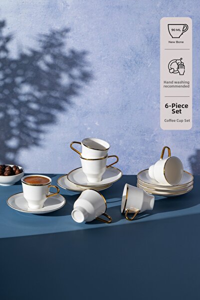 Emsan Mizu 6-Piece Coffee Cup Set Gold 90 ml