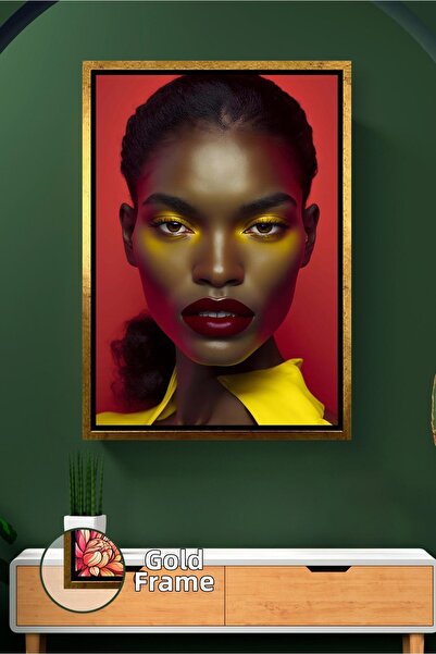 KOSS Dijital Κίτρινο πορτρέτο γυναίκας με κόκκινο φόντο, διακόσμηση τοίχου γι...