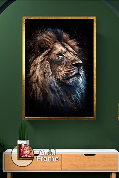 KOSS Dijital Portret realist de leu, tematică animală, fundal întunecat, deco...