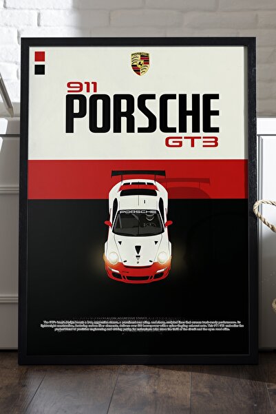 Duvarda Αφίσα Porsche 911 GT3 με μαύρο ξύλινο πλαίσιο, διακοσμητικός πίνακας ...
