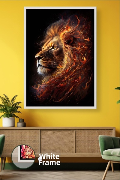 KOSS Dijital Pictură pe pânză înrămată, cu fundal negru, cu figură de leu în ...