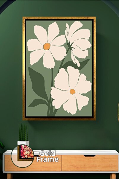 KOSS Dijital Decor de perete cu flori albe pe fundal verde, stil boem, ton na...