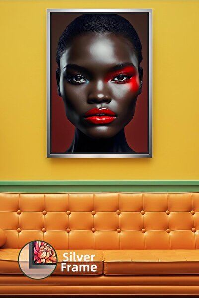 KOSS Dijital Πορτρέτο αφρικανικής γυναίκας με κόκκινο κραγιόν, λεπτομερές μακ...