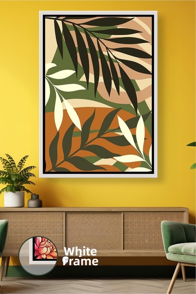 KOSS Dijital Tablou de pânză înrămat cu model de frunze de artă boemă, care o...