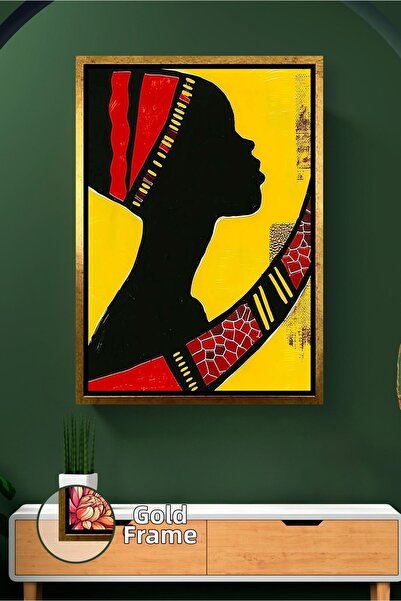 KOSS Dijital Figura abstractă de femeie africană, siluetă neagră cu fundal ga...