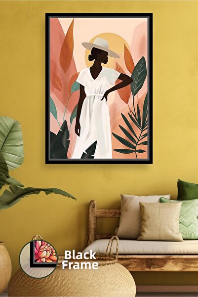 KOSS Dijital Siluetă de femeie afro cu pălărie, decor de salon în stil boem, ...