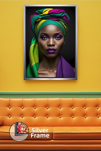 KOSS Dijital Portret de femeie africană în tonuri de violet și verde, cu o eș...