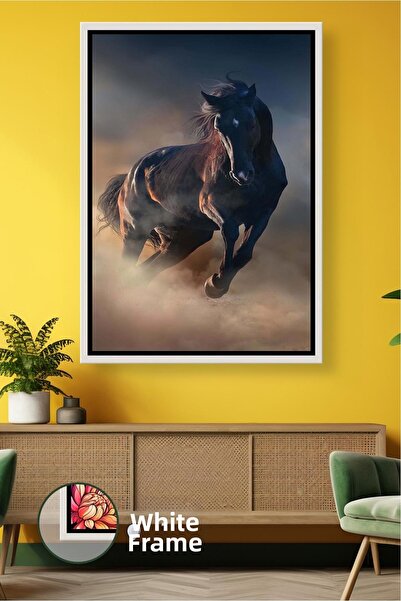 KOSS Dijital Pictură pe pânză cu cal negru care alergă, cu tema putere și vit...