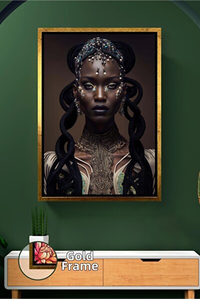 KOSS Dijital Figura de femeie africană, cu detalii de accesorii aurii, postur...