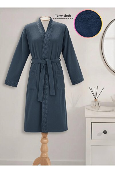 Layvera روب حمام للرجال والنساء باللون الأزرق الداكن مصنوع من القطن بنسبة 100...