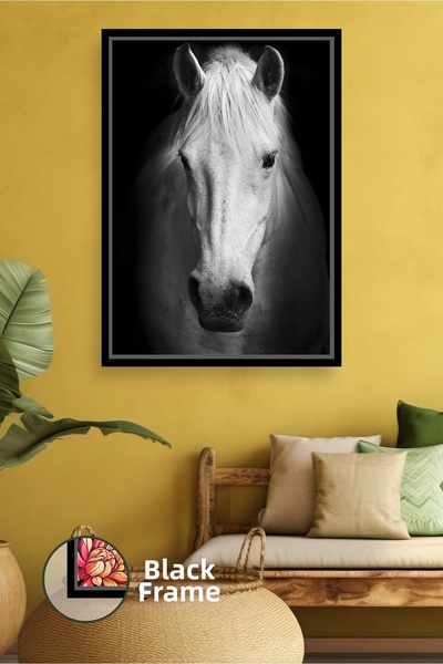 KOSS Dijital Cai alb Portret alb-negru Decor de perete cu animale puternice ș...