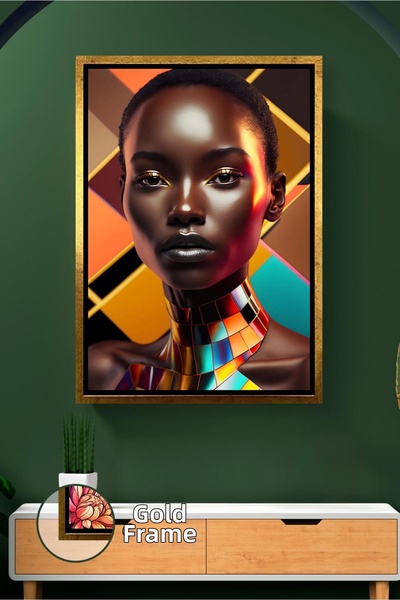 KOSS Dijital Portret de femeie geometrică, colorată, artă modernă, față puter...