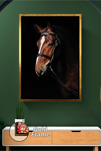 KOSS Dijital Fundal negru, portret de cal, figură puternică de animal, artă d...