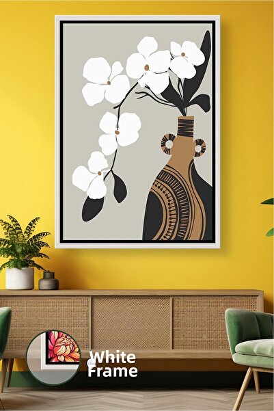 KOSS Dijital Vază boemă cu model de flori albe Decor de perete în stil boho, ...